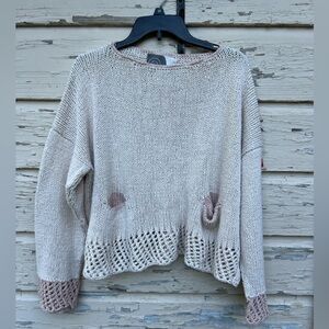 Vintage Hand Made Cottagecore Coastal Grandma Cropped Boxy Chunky Knit Sweater